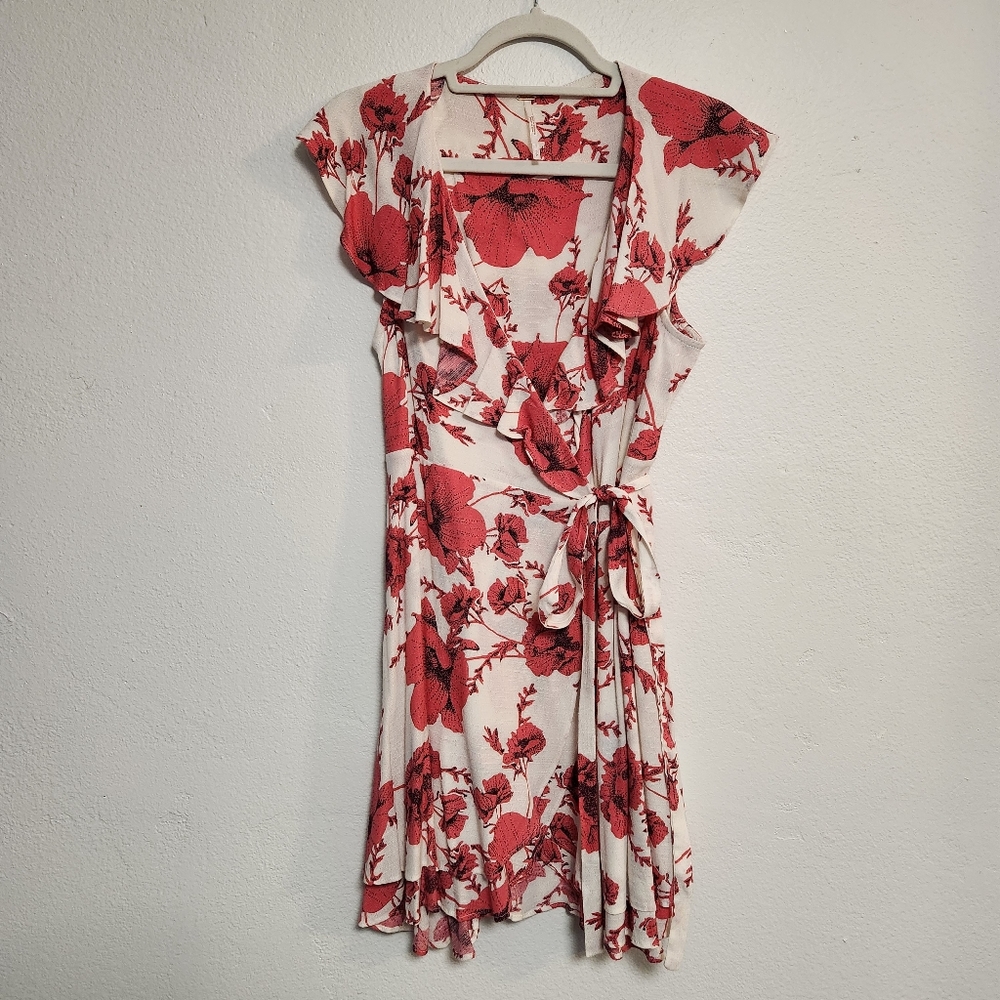 Free People Floral Ruffle Mini Wrap Dress